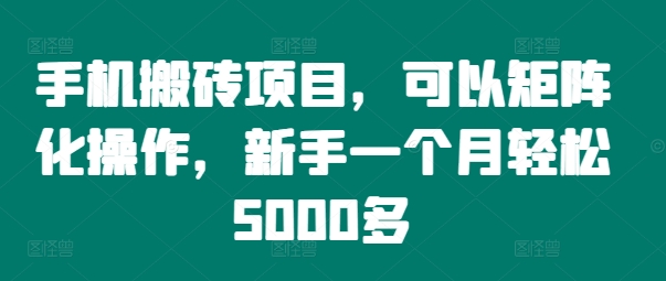 手机搬砖项目，可以矩阵化操作，新手一个月轻松5000多-星河轻创