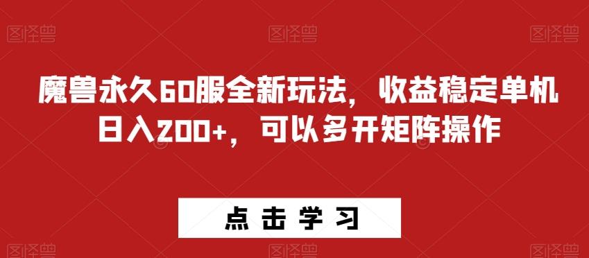 魔兽永久60服全新玩法，收益稳定单机日入200+，可以多开矩阵操作-星河轻创