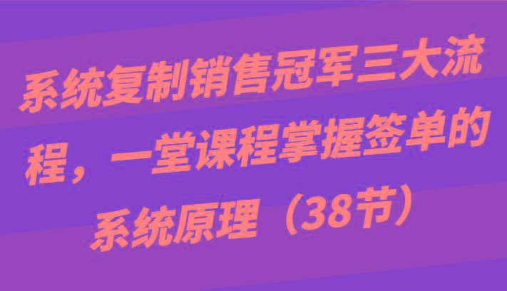 系统复制销售冠军三大流程，一堂课程掌握签单的系统原理(38节)-星河轻创