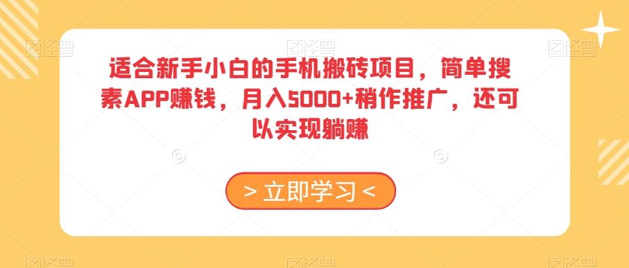 适合新手小白的手机搬砖项目，简单搜素APP赚钱，月入5000+稍作推广，还可以实现躺赚【揭秘】-星河轻创