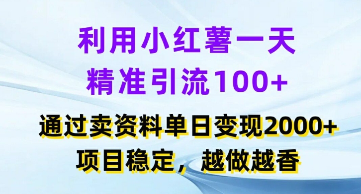 利用小红书一天精准引流100+，通过卖项目单日变现2k+，项目稳定，越做越香【揭秘】-星河轻创