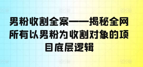 男粉收割全案——揭秘全网所有以男粉为收割对象的项目底层逻辑-星河轻创