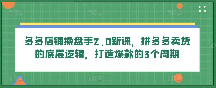 多多店铺操盘手2.0新课，拼多多卖货的底层逻辑，打造爆款的3个周期-星河轻创