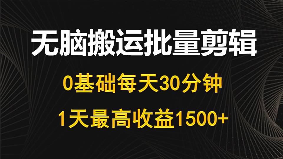 (10008期)每天30分钟，0基础无脑搬运批量剪辑，1天最高收益1500+-星河轻创