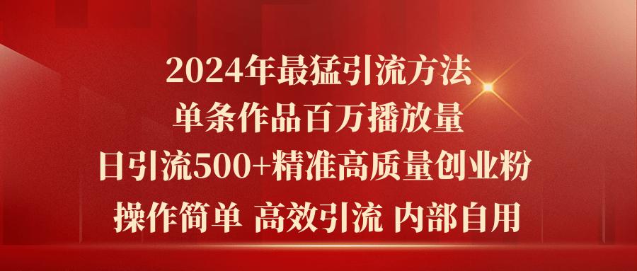 2024年最猛暴力引流方法，单条作品百万播放 单日引流500+高质量精准创业粉-星河轻创