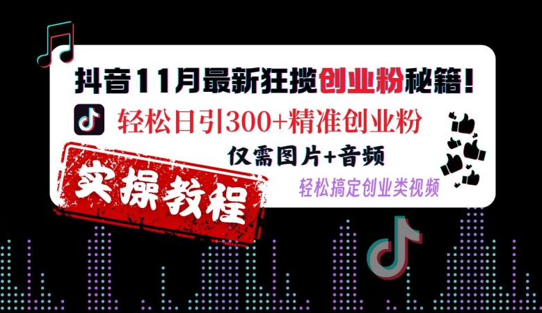 抖音11月最新狂揽创业粉秘籍，轻松日引300+精准创业粉，仅需图片+音频，轻松搞定创业类视频-星河轻创