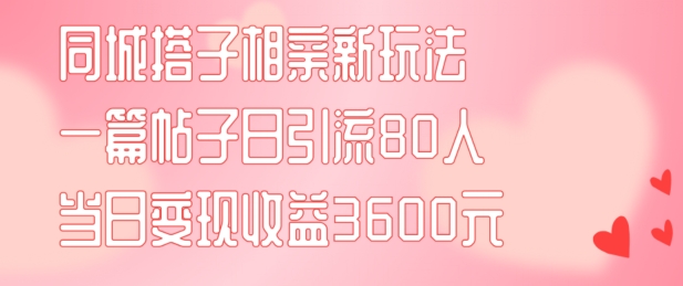 同城搭子相亲新玩法一篇帖子引流80人当日变现3600元(项目教程+实操教程)【揭秘】-星河轻创