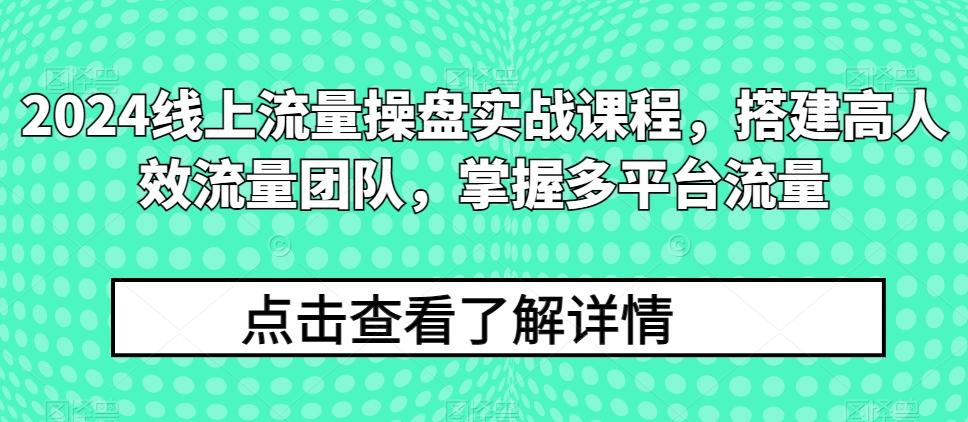 2024线上流量操盘实战课程，搭建高人效流量团队，掌握多平台流量-星河轻创