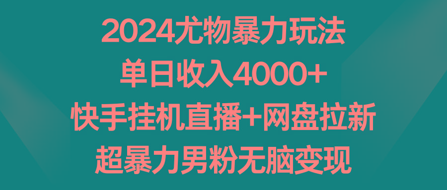 2024尤物暴力玩法 单日收入4000+快手挂机直播+网盘拉新 超暴力男粉无脑变现-星河轻创