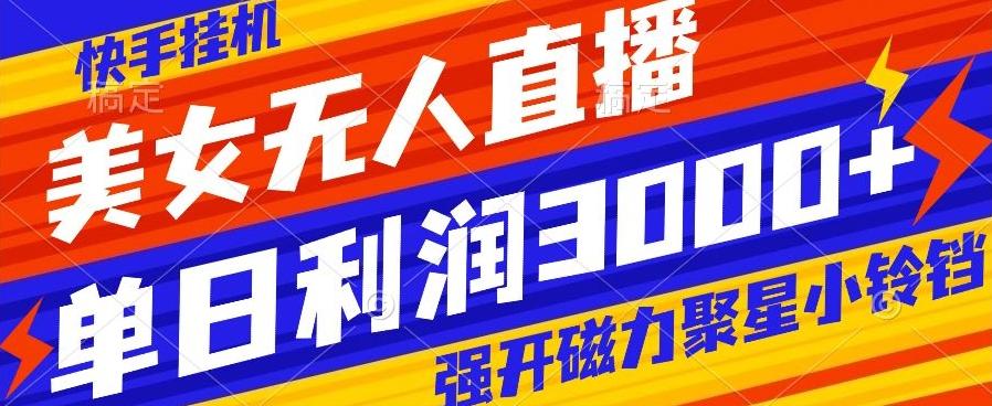 快手挂机，美女无人直播，强开磁力聚星小铃铛，日入3000+-星河轻创