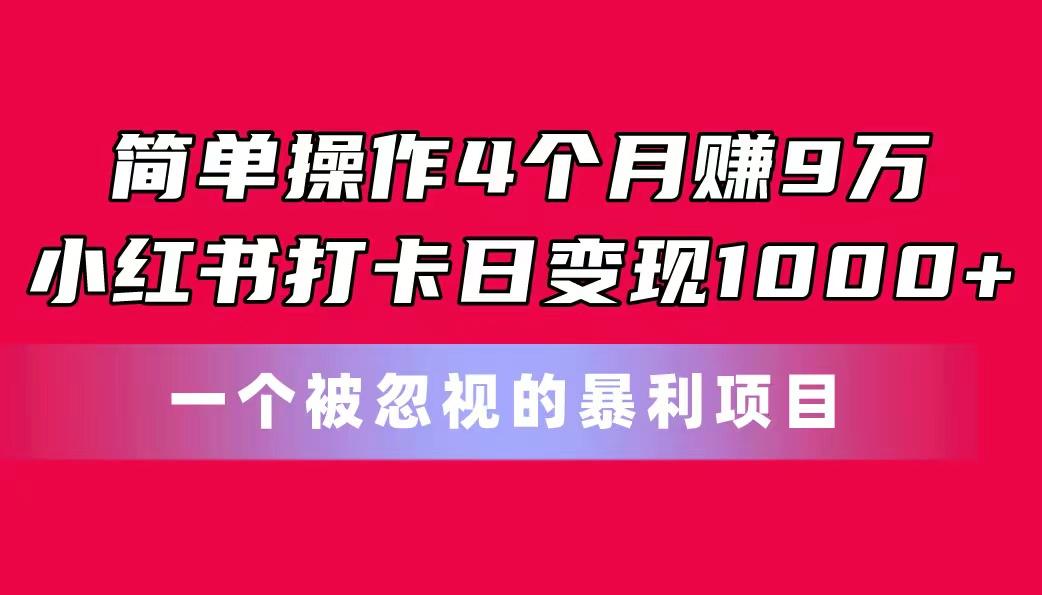简单操作4个月赚9万！小红书打卡日变现1000+！一个被忽视的暴力项目-星河轻创