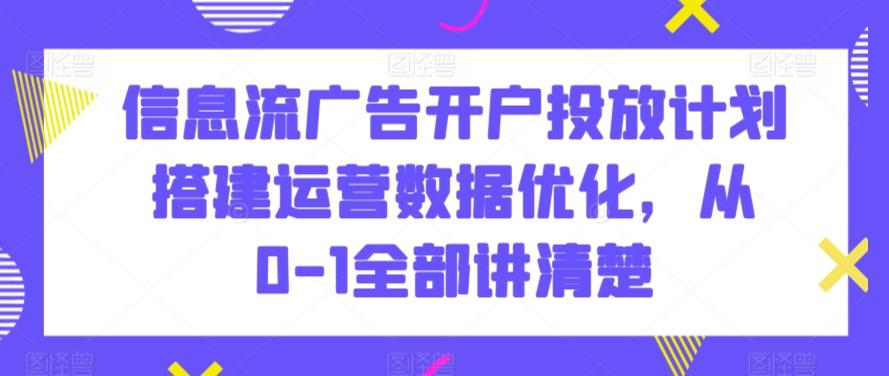 信息流广告开户投放计划搭建运营数据优化，从0-1全部讲清楚-星河轻创
