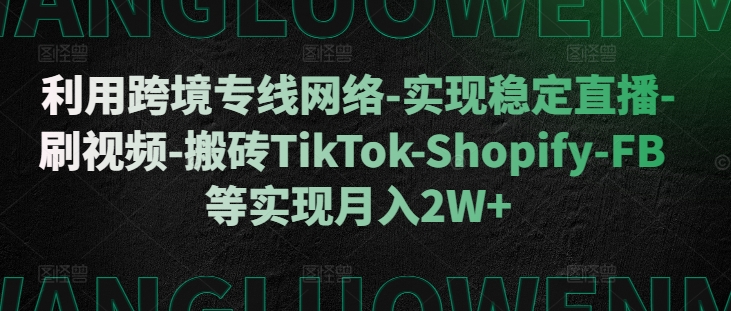 利用跨境专线网络-实现稳定直播-刷视频-搬砖TikTok-Shopify-FB等实现月入2W+【揭秘】-星河轻创
