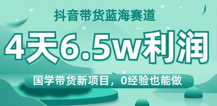 抖音带货蓝海赛道，国学带货新项目，0经验也能做，4天6.5w利润【揭秘】-星河轻创