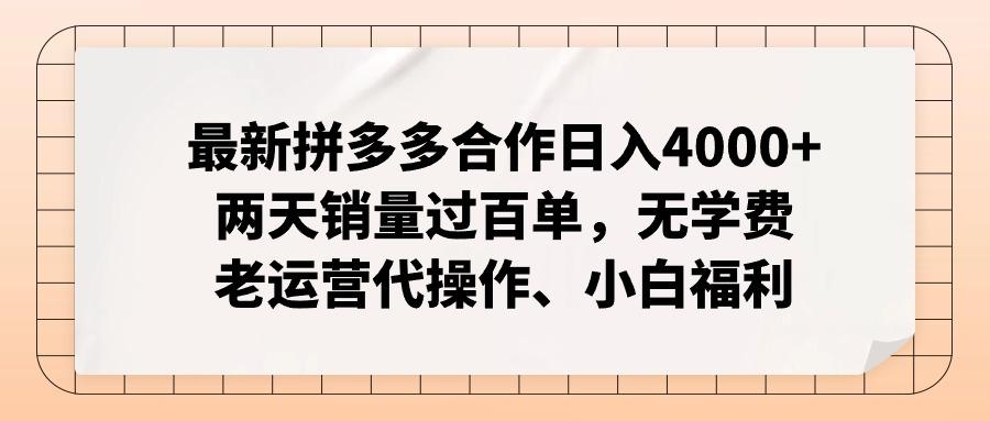 最新拼多多合作日入4000+两天销量过百单，无学费、老运营代操作、小白福利-星河轻创
