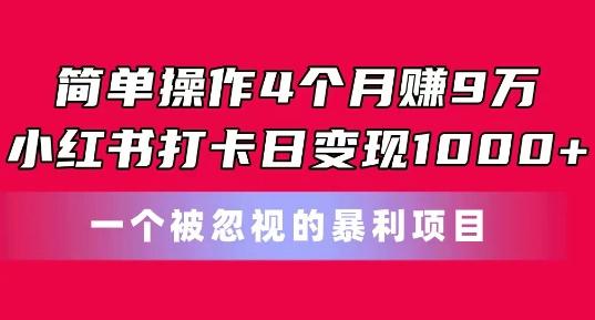 简单操作4个月赚9w，小红书打卡日变现1k，一个被忽视的暴力项目【揭秘】-星河轻创