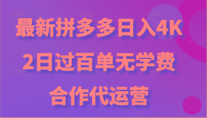 最新拼多多，日入4K+，2日过百单无学费，合作代运营-星河轻创