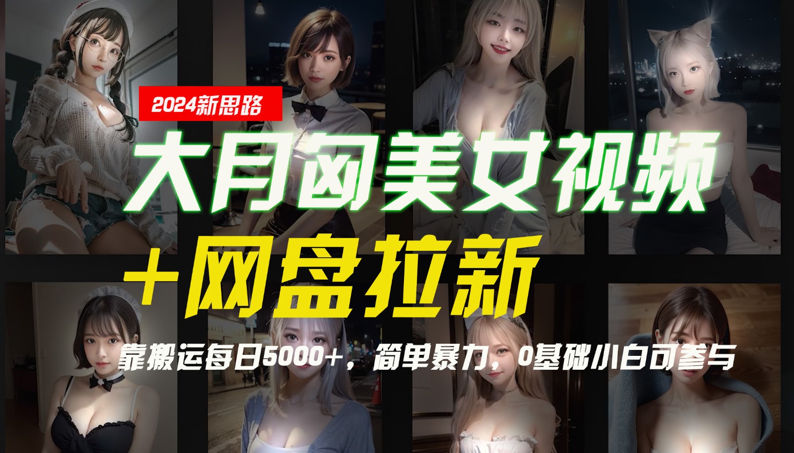 【新思路】大月匈美女视频+网盘拉新，靠搬运每日5000+，简单暴力，0基础小白可参与-星河轻创