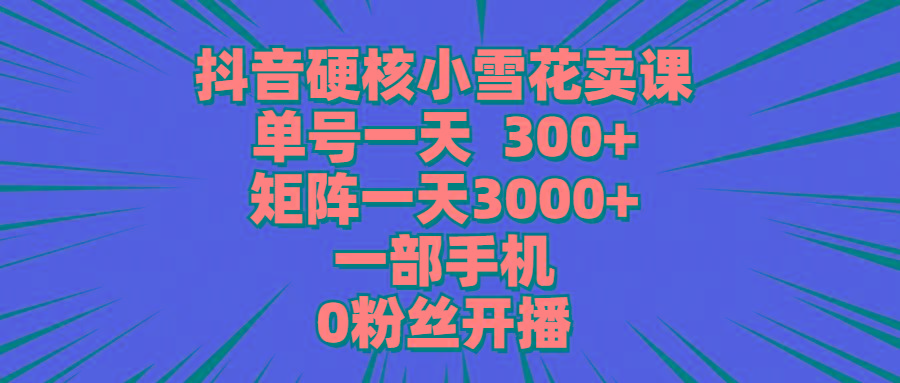 (9551期)抖音硬核小雪花卖课，单号一天300+，矩阵一天3000+，一部手机0粉丝开播-星河轻创